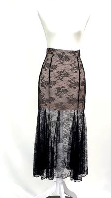 Alice Mccall, Black/Nude Lace Godet  Insets Flare Hem Midi Skirt, Size 6