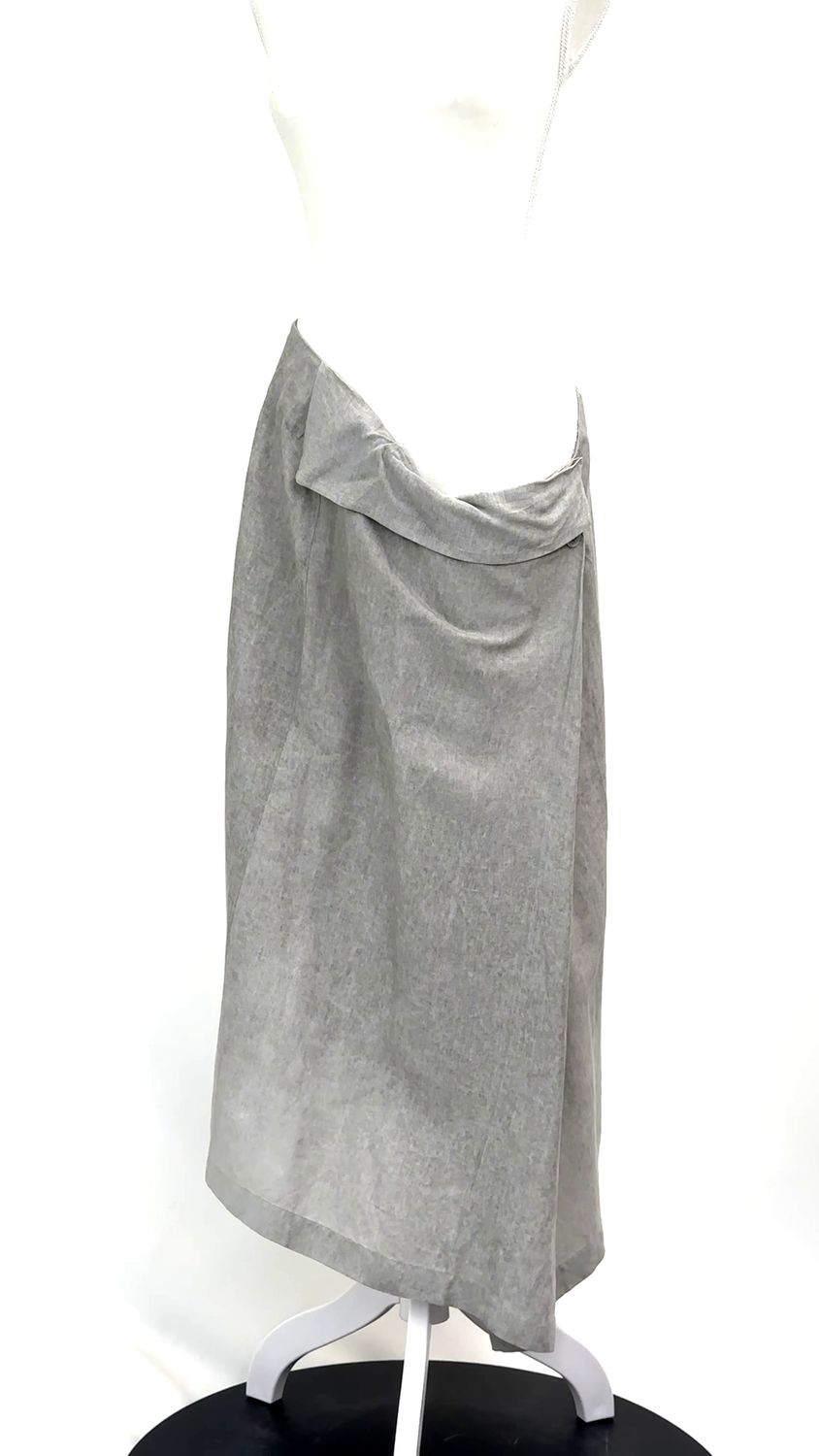 Crea Concept, Greys Asymmetrical Wrap Pleat Viscose/Linen Blend Midi Skirt, Size 42
