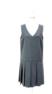 Marc by Marc Jacobs, Grey V-Neck Pleated Skirt Wool Blend Dress, Size M