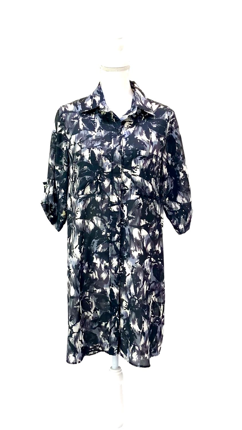 Song ValerieGregori Mckenzie, Grey/Black/Stone Print Pkt 1/2 Slv  Shirtdress, Size S