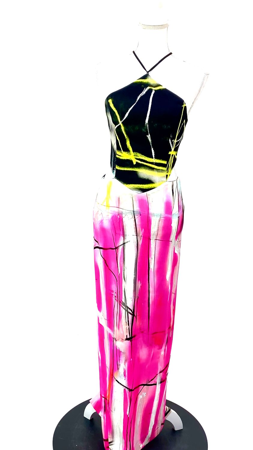 Manning Cartell, Black/Pinks Print Lacing Tie Back Midi Dress, Size 8