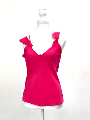Amanda Uprichard, Pink Bare Shoulder Flounce Slv Silk  Top, Size P