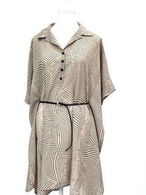 la fee Maraboutee, Beige/Black/Pink Collared Button Kaftan S/Slv Dress W/Belt, Size 38