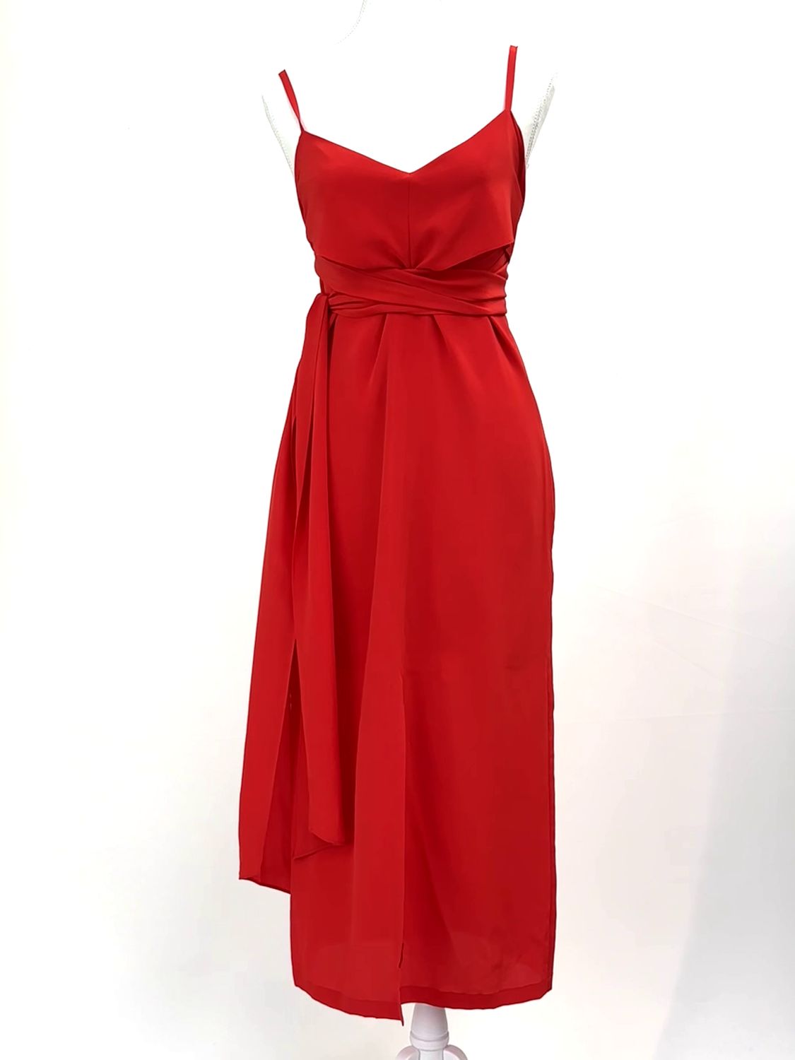 sass &amp; bide, Red Wrap-Around Tie Bust Adj.Strap Silk Midi Dress W/Front Slit, Size 6