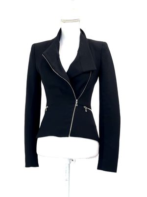 Willow, Black/Silver Zip Drape Collar Peplum Wool Jacket, Size 6
