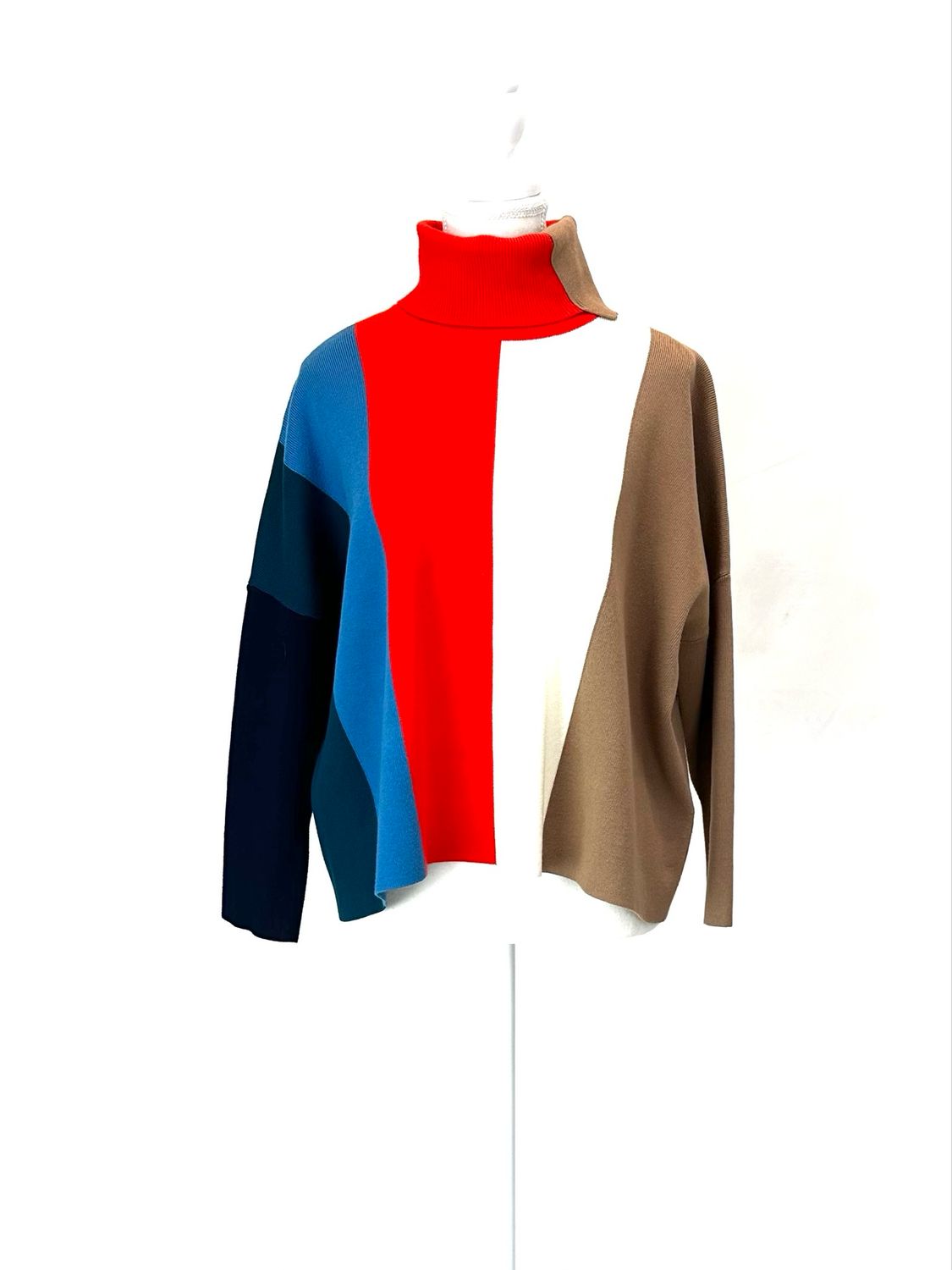 Victoria Victoria Beckham, Navy/Orange/Camel/White Stripe Viscose Knit Sweater. Size S.
