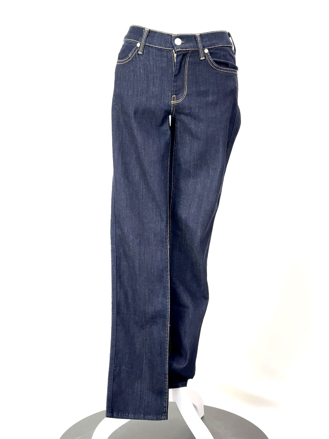 7 for all mankind, Indigo/Orange Topstitiched &#39;The Modern Straight&#39; Jeans, Size 27