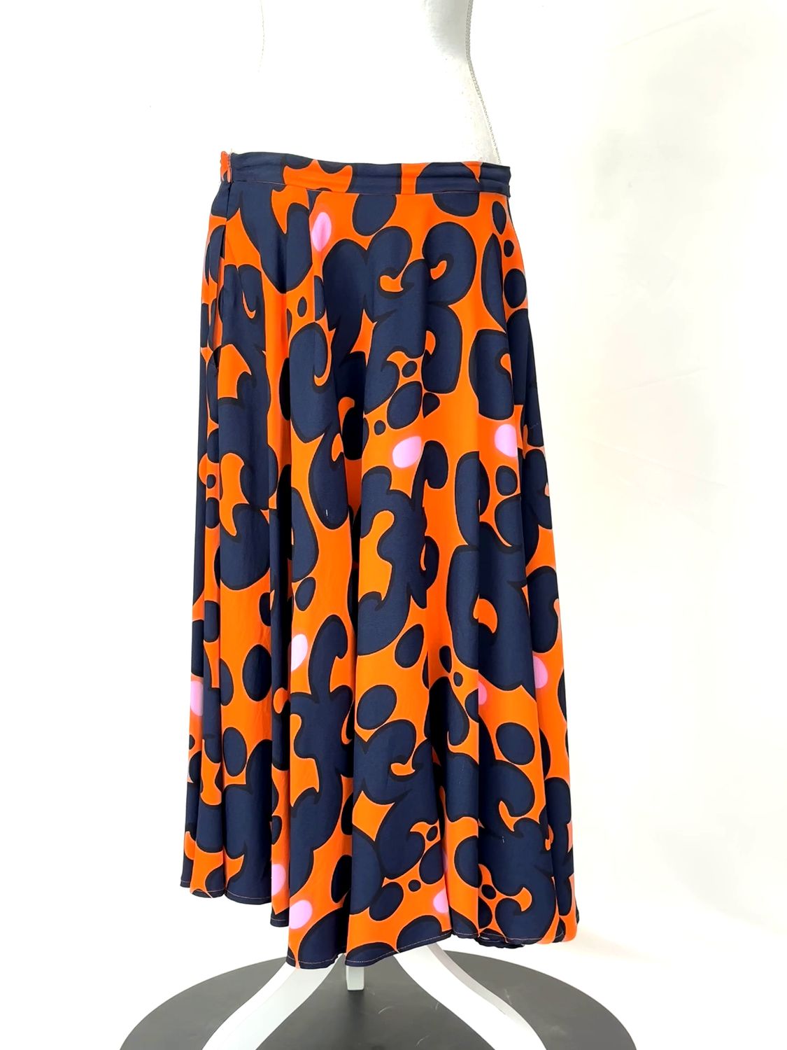Marimekko, Navy/Orange Print Full Hem Skirt, Size 42