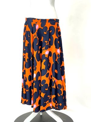 Marimekko, Navy/Orange Print Full Hem Skirt, Size 42