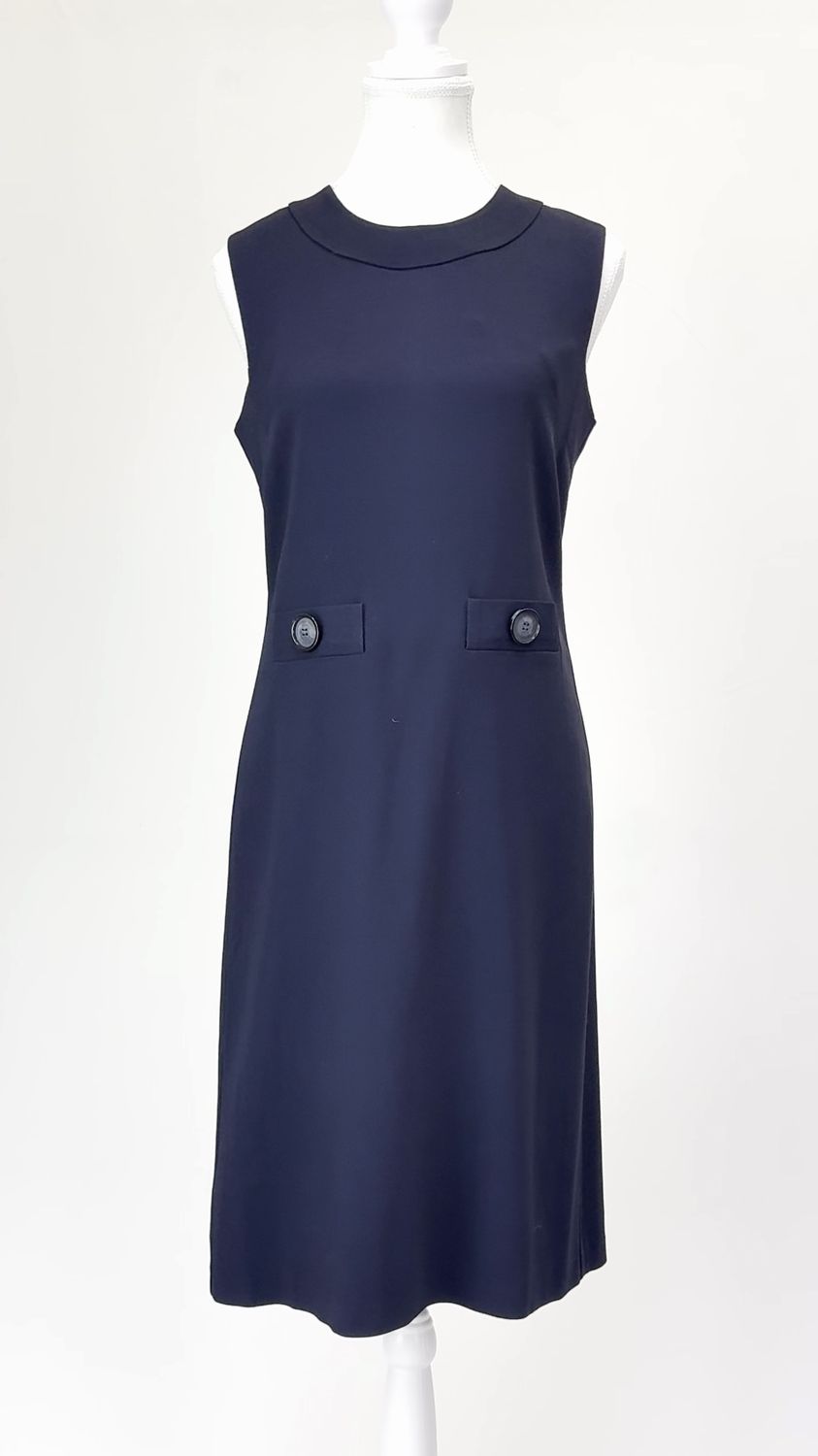 Anna Thomas, Ink Round Neck Welt Button Trim S/Less Midi Dress, Size 8