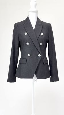 Perri Cutten, Grey/Silver Wrap Embossed Button-Front Flap Pkt Jacket (Has Matching Pants), Size 8