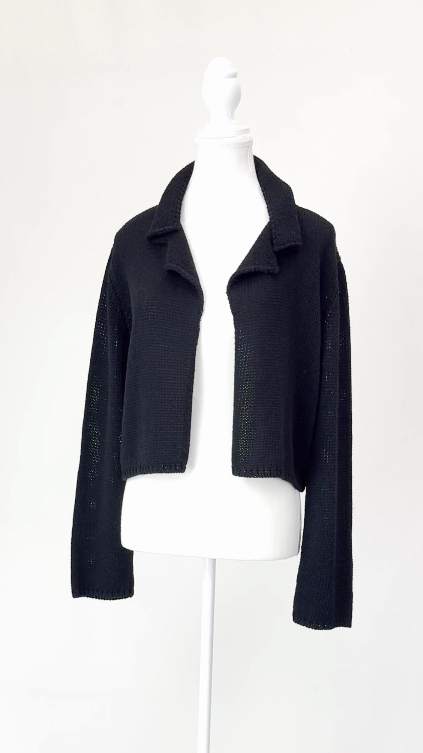Poles, Black Open Viscose Knit Crop L/Slv Cardigan, Size M
