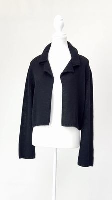 Poles, Black Open Viscose Knit Crop L/Slv Cardigan, Size M