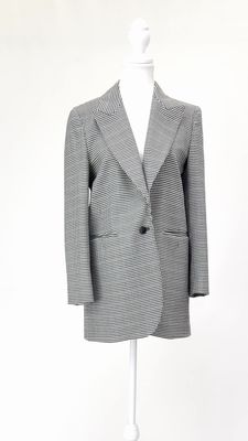 Marella, Black/White/Browns Check Flap Pkt Longline Blazer, Size 42