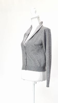 Fabiana Filippi, Grey Mixed Yarn Contrast Collar Trim Wool/Cashmere/Silk Blend Button-Up Cardigan, Size GB12/M