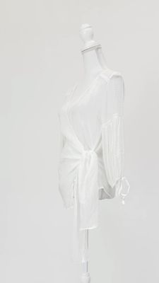 Shirley Lane, White Wrap Tie Waistl/Lslv Blouse, Size 0