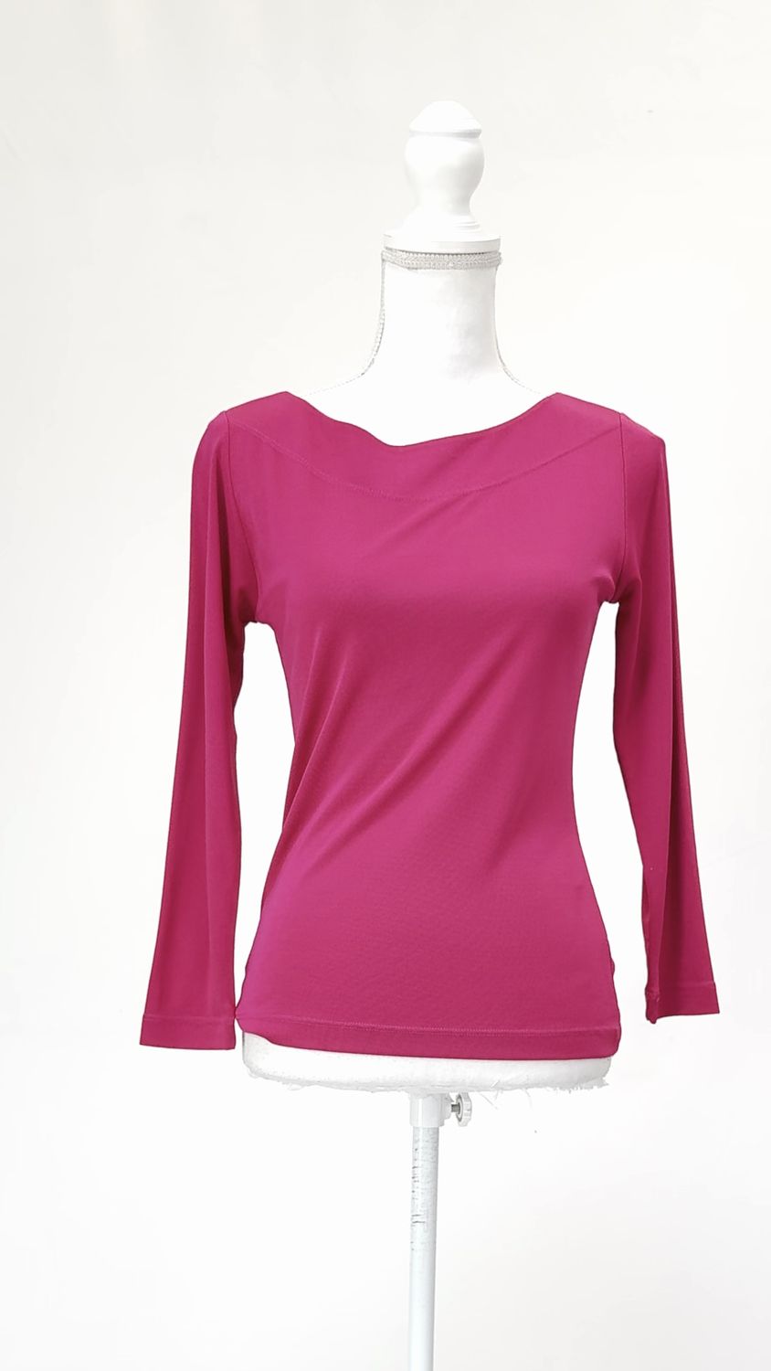 Perri Cutten, Cerise Pink Boat Neck Viscose Knit 3/4 Slv Top, Size XS