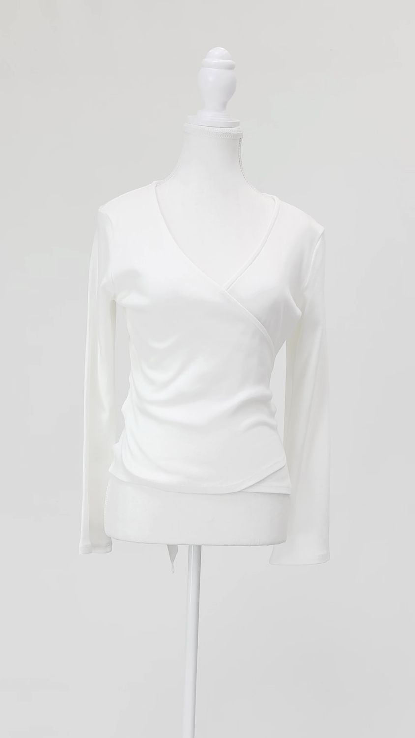 Noble, White Wrap Tie Waist L/Slv Top, Size S/M