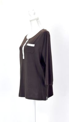 Lauren Ralph Lauren, Brown/White Placket Front 3/4 Slv Knit Top, Size 1X