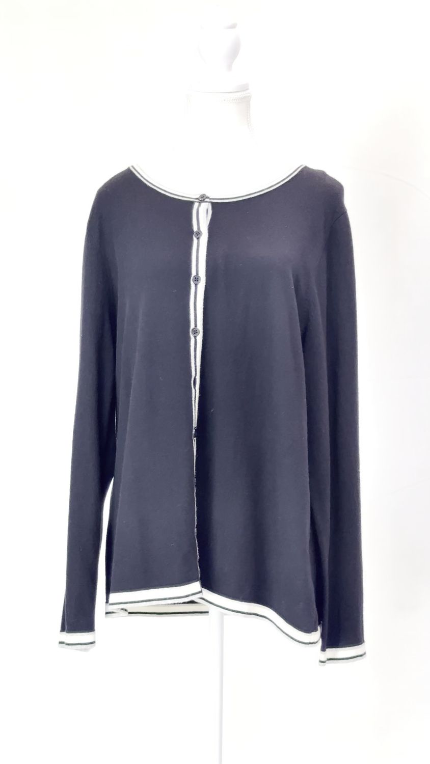Talbots, Black/Cream Stripe Trim Button-Up Cardigan, Size 1X