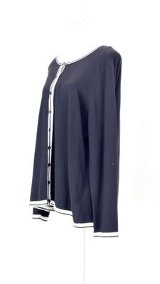 Talbots, Black/Cream Stripe Trim Button-Up Cardigan, Size 1X