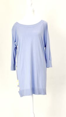 Twinset, Blue/Yellow Floral Back Print 3/4 Slv Knit Front  Top, Size M