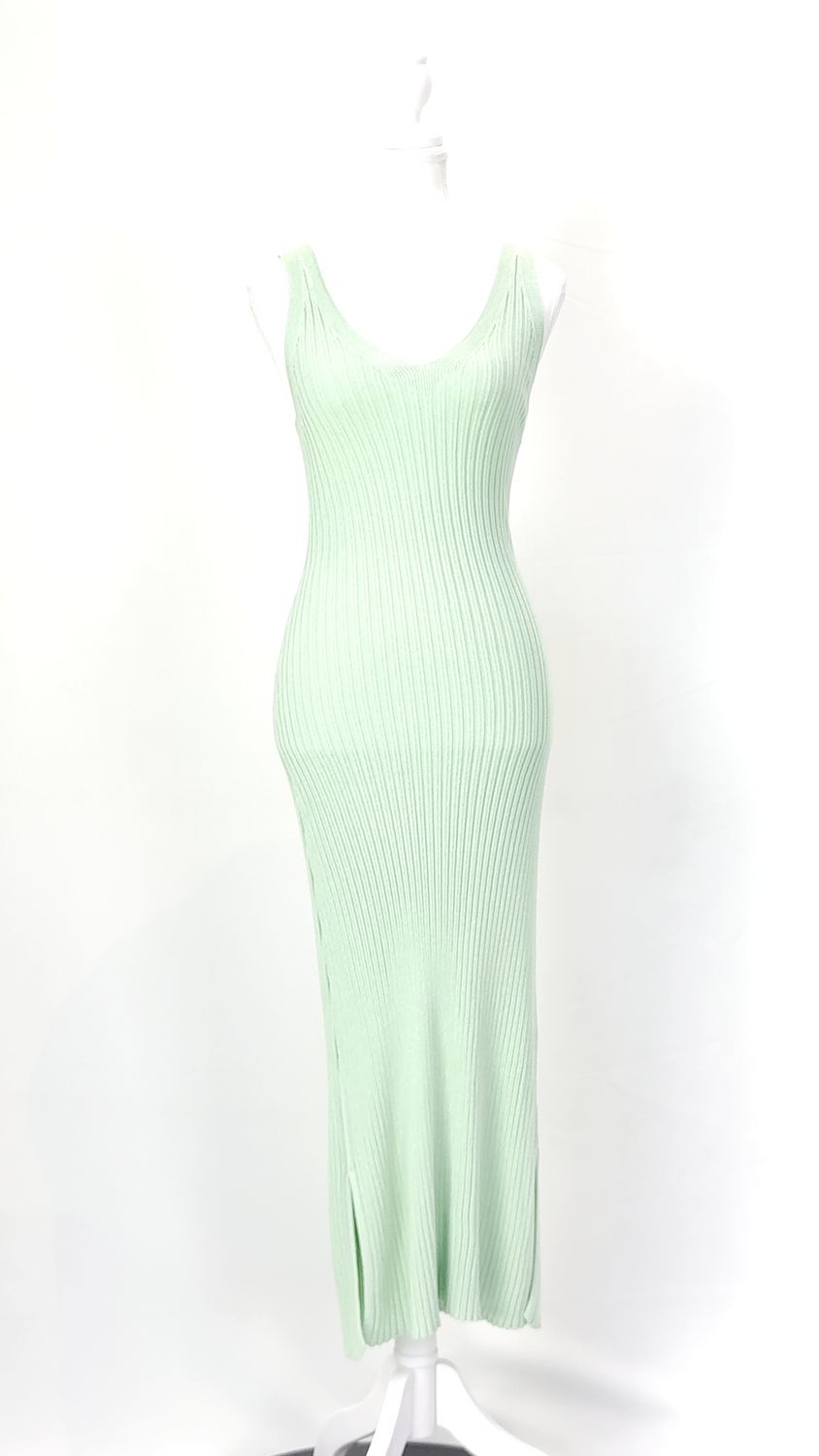 incu collection, Green Rib Knit Strap Midi Dress, Size 8