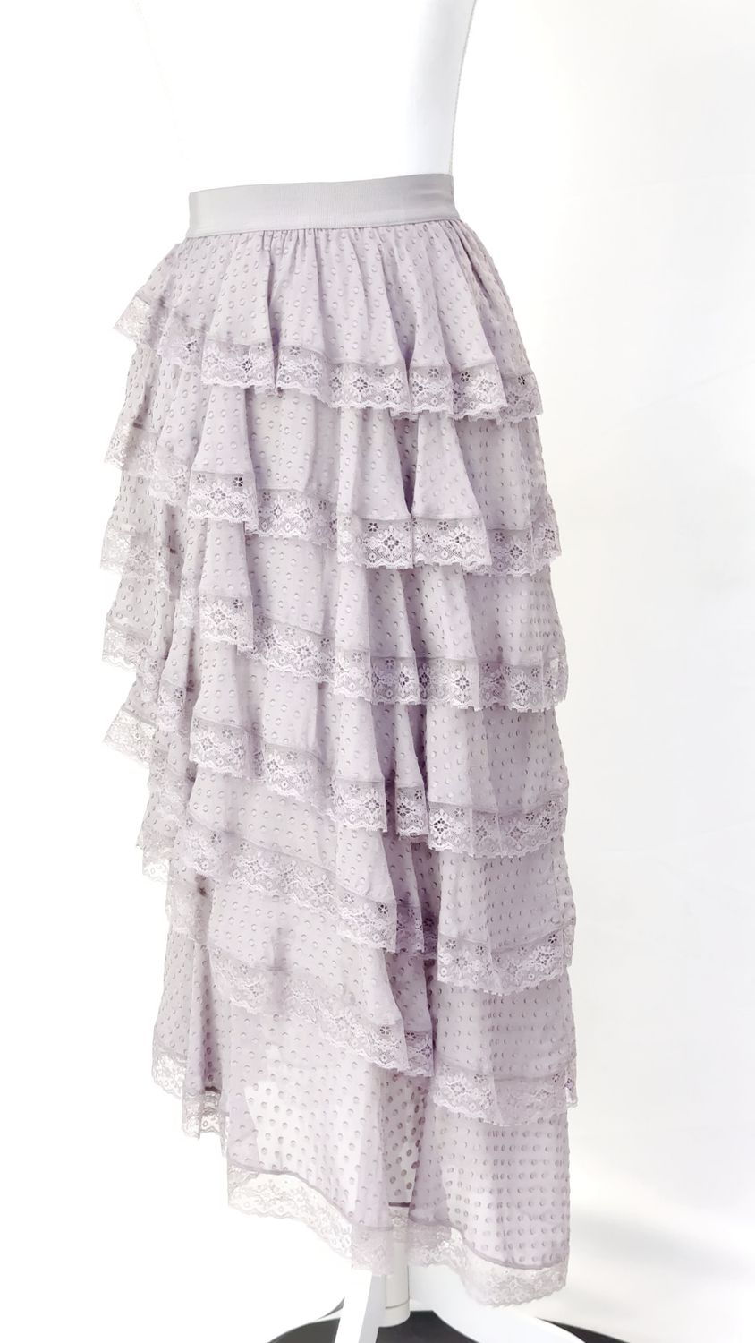 Zimmermann, Dusty Lilac Tiered Frill Silk Blend Midi Skirt, Size 0