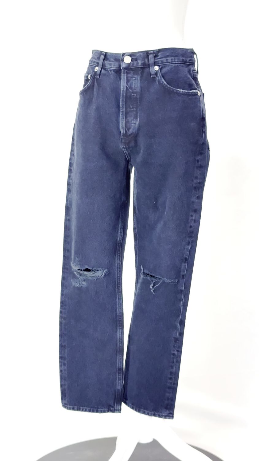 Agolde, Indigo Riley High-Rise Distressed Straight Crop Jeans, Size 26