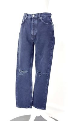 Agolde, Indigo Riley High-Rise Distressed Straight Crop Jeans, Size 26