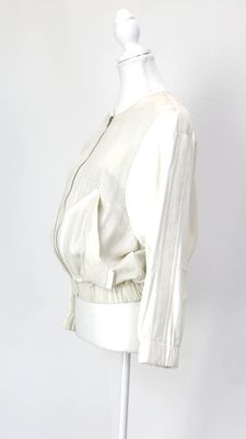 IRO, Cream Lamb Leather Trimmed Zip Front Bomber Jacket W/Elasticated Hem/Cuff, Size 36