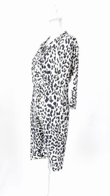 Irie Wash, Stone/Black Animal Print Crossover Tie Belt 3/4 Slv Dress, Size L