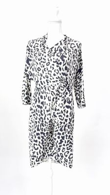 Irie Wash, Stone/Black Animal Print Crossover Tie Belt 3/4 Slv Dress, Size L