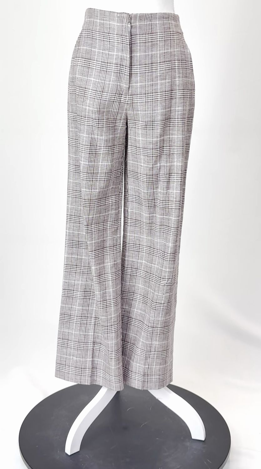 Perri Cutten, Browns/White Plaid Check Linen Blend Wide Leg Pants (Has Matching Jacket), Size 6