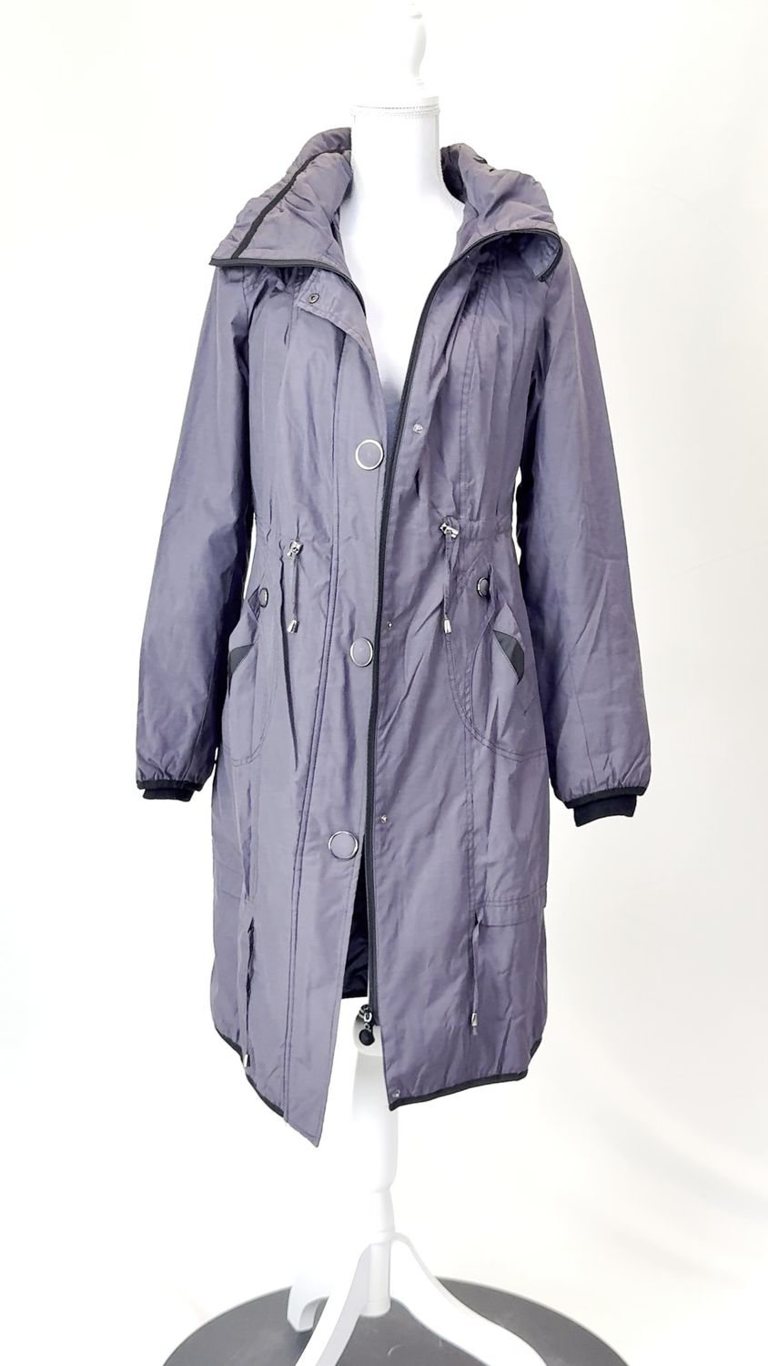 Georanni, Deep Purple Concealed Snapstud Zip Pkt  Coat W/Detachable Hood, Size 48/50