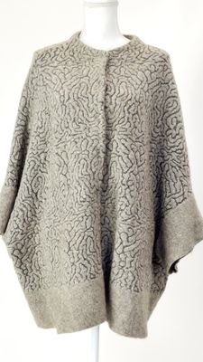 She&#39;s So, Mink/Browns Textured Patterned Mohair/Wool Blend Knit Snapstud Cape Slv Jacket, Size 46