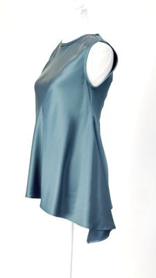 Viktoria &amp; Woods, Green Asymmetrical Drop Hem Silk Blend S/Less Top, Size 00
