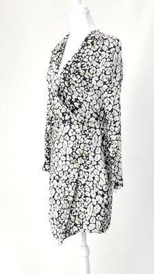 Life With Bird, Stone/Black Animal Print Crossover L/Slv Dress, Size 2
