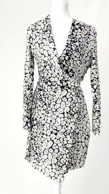 Life With Bird, Stone/Black Animal Print Crossover L/Slv Dress, Size 2