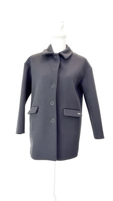 Emporio Armani, Black Snapstud Button Front Twill Coat, Size 0