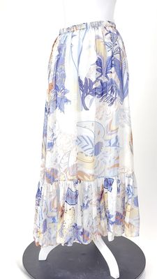 Leo Lin, White/Pinks/Blue/Mult Print Silk Maxi Skirt, Size 10