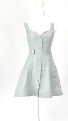 Aje, Sage/Gold Button-Front Panelled Sweetheart Neckline Linen Blend Strap Dress W/D-Ring Belt, Size 6