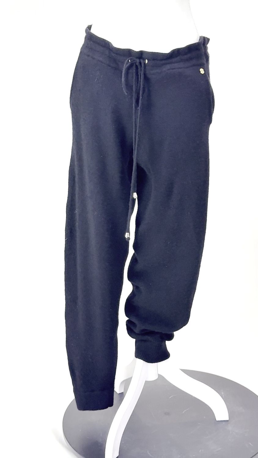Mia Fratino, Black D/String Waist Cashmere Knit Pants, Size M