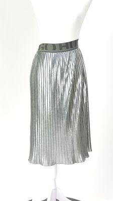 Hugo Hugo Boss, Silver/Grey Logo Elastic W/Band Pleated Skirt, Size US0/UK4