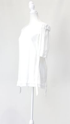 Manning Cartell, White Elasticated Wide Off-Shoulder 1/2 Slv Raw Edge Top W/Shoulder Ties, Size 6