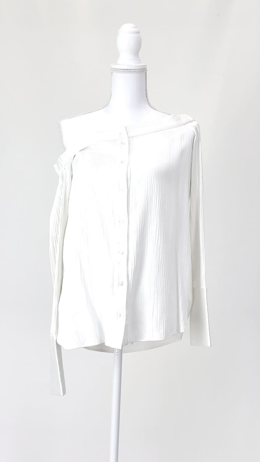 Viktoria &amp; Woods, White Textured Wide Off-Shoulder L/Slv Shirt, Size 0