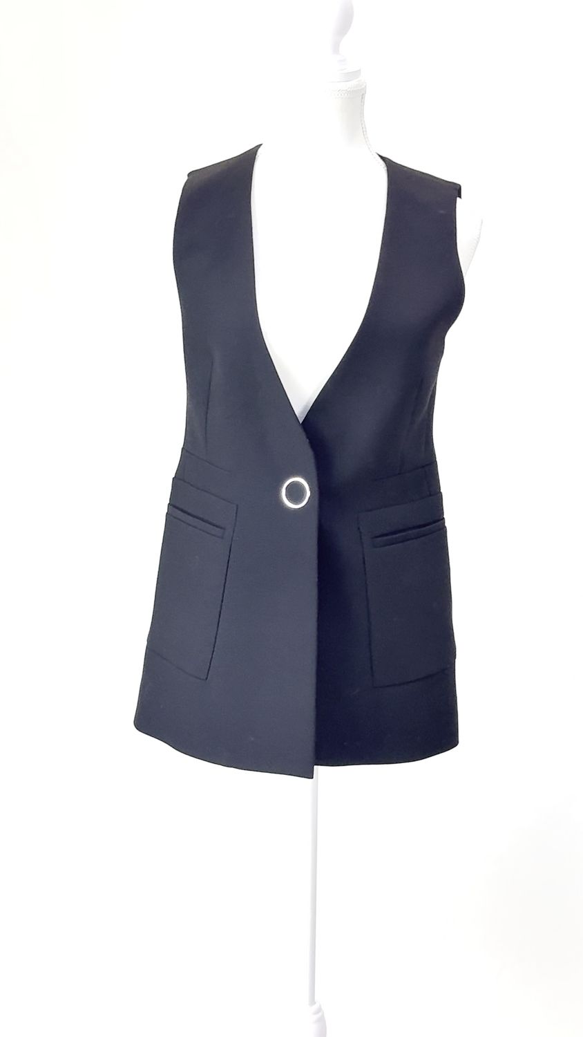 Calvin Klein, Black/Silver Snap Button S/Less Longline Waistcoat, Size 36