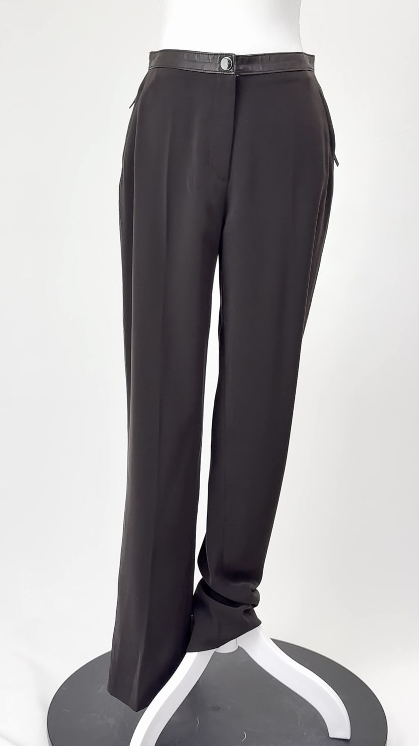 Absolu, Chocolate Contrast W/Band Straight Leg Pants, Size 40