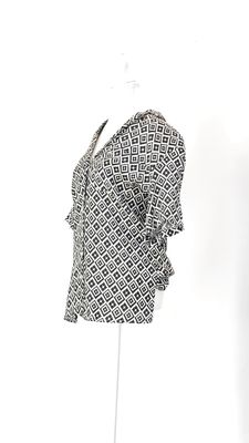 Nude Lucy, Black/Ivory Geometric Print S/Slv Shirt, Size XXS