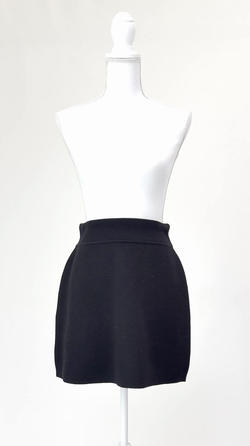 Clea, Black Wool A-Line Mini Skirt, Size S